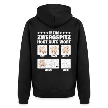 Zwergspitz Hundetricks Pomeranian Humor - Unisex Premium Bio Zip Hoodie - Schwarz - Hinten - Nico (187cm)