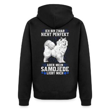 Mein Samojede liebt mich Schlittenhund Spruch - Unisex Premium Bio Zip Hoodie - Schwarz - Hinten - Nico (187cm)