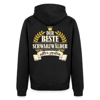 Schwarzwald Schwarzwälder Heimat Spruch - Unisex Premium Bio Zip Hoodie - Schwarz - Hinten - Nico (187cm)