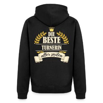Turnen Turner Bodenturnen Geräteturnen Spruch - Unisex Premium Bio Zip Hoodie - Schwarz - Hinten - Nico (187cm)
