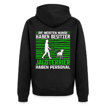Deutsche Jagdterrier haben Personal Spruch - Unisex Premium Bio Zip Hoodie - Schwarz - Hinten - Nico (187cm)