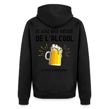 Humour Bière, je n'ai pas abusé de l'alcool - Veste à capuche bio Premium Unisexe - noir - Dos - Nico (187cm)