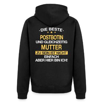 Postbotin Briefträgerin Post Paketdienst Spruch - Unisex Premium Bio Zip Hoodie - Schwarz - Hinten - Nico (187cm)