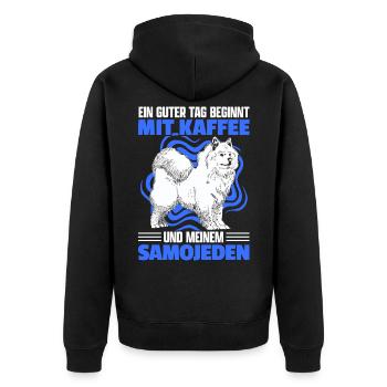 Samojede und Kaffee Schlittenhund Samojeden - Unisex Premium Bio Zip Hoodie - Schwarz - Hinten - Nico (187cm)