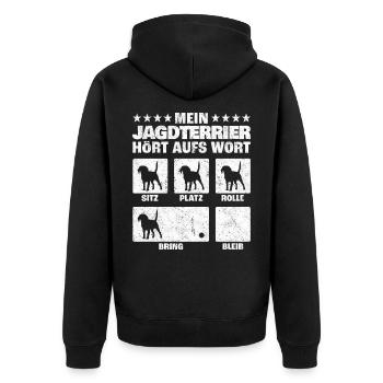 Deutscher Jagdterrier Hundetricks Geschenk - Unisex Premium Bio Zip Hoodie - Schwarz - Hinten - Nico (187cm)
