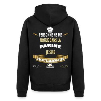 Boulanger humour farine, cadeau métier boulangerie - Veste à capuche bio Premium Unisexe - noir - Dos - Nico (187cm)