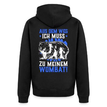 Wombat aus dem Weg lustiger Beuteltier Spruch - Unisex Premium Bio Zip Hoodie - Schwarz - Hinten - Nico (187cm)
