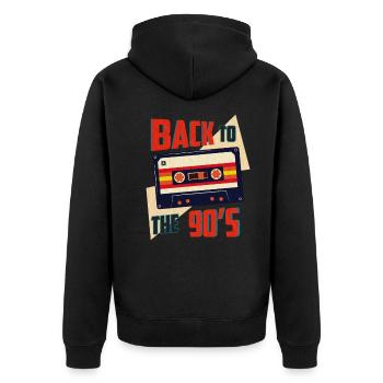 90s 90er - Unisex Premium Bio Zip Hoodie - Schwarz - Hinten - Nico (187cm)