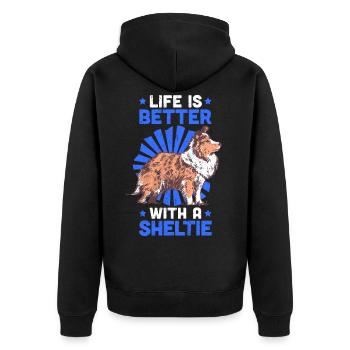 La vie est meilleure avec Shetland Sheepdog Sheltie - Veste à capuche bio Premium Unisexe - noir - Dos - Nico (187cm)