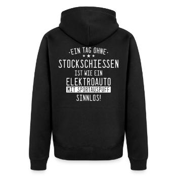 Stockschießen Eisstockschießen Eisstock Spruch - Unisex Premium Bio Zip Hoodie - Schwarz - Hinten - Nico (187cm)