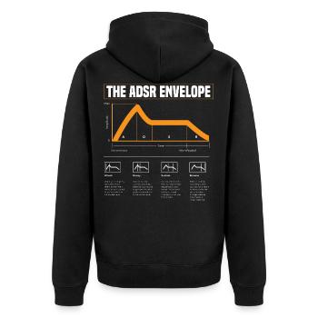 ADSR Modular Techno Festival Nerd Synthesizer - Unisex Premium Bio Zip Hoodie - Schwarz - Hinten - Nico (187cm)