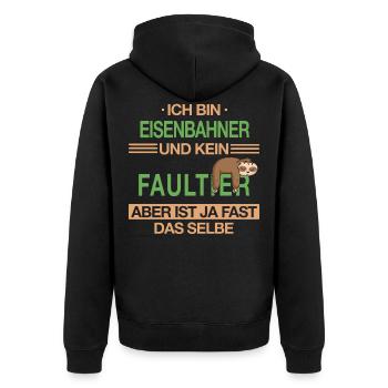 Eisenbahner Lokführer Eisenbahn Bahn Beruf Spruch - Unisex Premium Bio Zip Hoodie - Schwarz - Hinten - Nico (187cm)