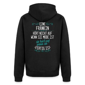 Franken Franke Fränkin Fränkisch Heimat Spruch - Unisex Premium Bio Zip Hoodie - Schwarz - Hinten - Nico (187cm)