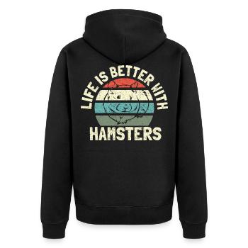 Hamster - Unisex Premium Bio Zip Hoodie - Schwarz - Hinten - Nico (187cm)
