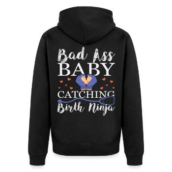 Hebamme Geburtshelfer - Unisex Premium Bio Zip Hoodie - Schwarz - Hinten - Nico (187cm)