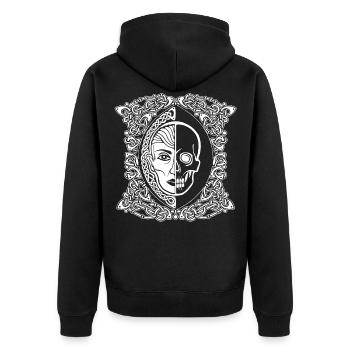 Hel - Unisex Premium Bio Zip Hoodie - Schwarz - Hinten - Nico (187cm)