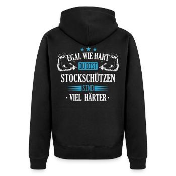 Stockschießen Eisstockschießen Eisstock Spruch - Unisex Premium Bio Zip Hoodie - Schwarz - Hinten - Nico (187cm)