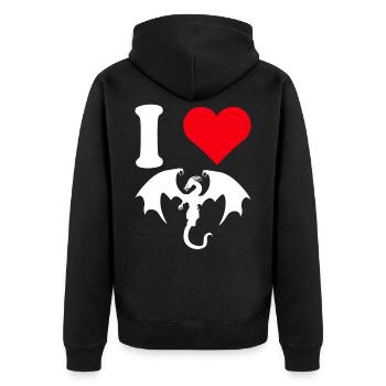 dragon i love dragon fire flying spewing fantasy - Unisex Premium Organic Zip Hoodie - black - Back - Nico (187cm)