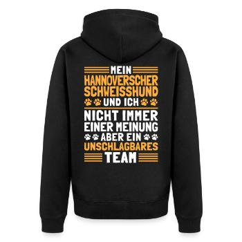 Hannoverscher Schweißhund und Ich Jagdhund - Unisex Premium Bio Zip Hoodie - Schwarz - Hinten - Nico (187cm)