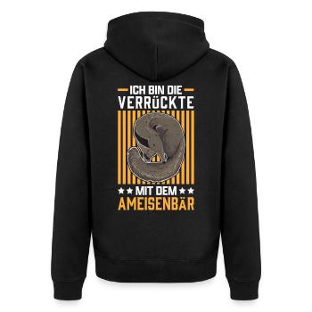 Ameisenbär die Verrückte Ameisenfresser Bär - Unisex Premium Bio Zip Hoodie - Schwarz - Hinten - Nico (187cm)