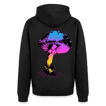 Psycho Pilz - Unisex Premium Bio Zip Hoodie - Schwarz - Hinten - Nico (187cm)