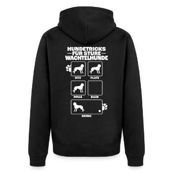 Deutscher Wachtelhund Hundetricks Jagdhund - Unisex Premium Bio Zip Hoodie - Schwarz - Hinten - Nico (187cm)