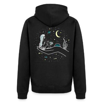Nature, World, Sky, Stars, Moon, Planets, Hand - Unisex Premium Organic Zip Hoodie - black - Back - Nico (187cm)