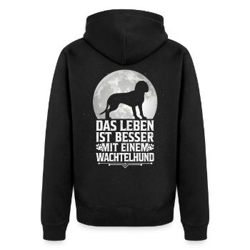 Leben mit Deutscher Wachtelhund Jagdhund - Unisex Premium Bio Zip Hoodie - Schwarz - Hinten - Nico (187cm)