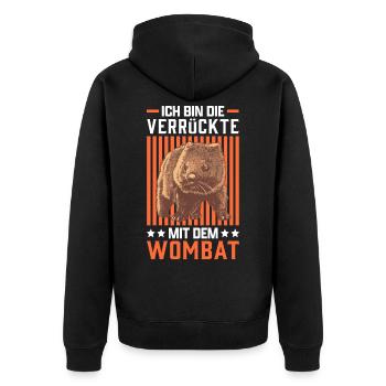 Verrückte mit Wombat Beuteltier Australien Reise - Unisex Premium Bio Zip Hoodie - Schwarz - Hinten - Nico (187cm)
