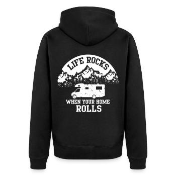 der doktor hat gesagt ich soll mehr camping campen - Unisex Premium Bio Zip Hoodie - Schwarz - Hinten - Nico (187cm)