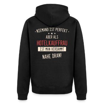 Hotelkauffrau Kauffrau Hotel Beruf Spruch - Unisex Premium Bio Zip Hoodie - Schwarz - Hinten - Nico (187cm)