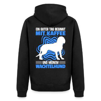 Deutscher Wachtelhund Kaffee Jagdhund Spruch - Unisex Premium Bio Zip Hoodie - Schwarz - Hinten - Nico (187cm)