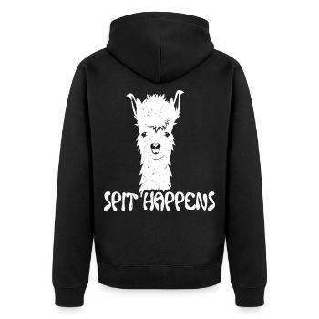 spit happens spucken passiert alpaka lama kamel - Unisex Premium Bio Zip Hoodie - Schwarz - Hinten - Nico (187cm)