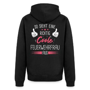 Feuerwehrfrau Feuerwehr Notruf 112 Beruf Spruch - Unisex Premium Bio Zip Hoodie - Schwarz - Hinten - Nico (187cm)
