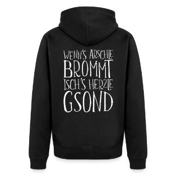 Schwäbischer Dialekt Sprüche Schwaben Sprache - Unisex Premium Bio Zip Hoodie - Schwarz - Hinten - Nico (187cm)