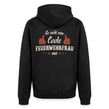 Feuerwehrfrau Feuerwehr Notruf 112 Beruf Spruch - Unisex Premium Bio Zip Hoodie - Schwarz - Hinten - Nico (187cm)