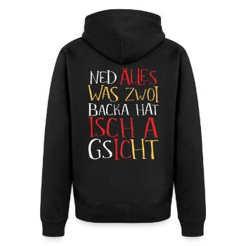 Schwäbischer Dialekt Sprüche Schwaben Sprache - Unisex Premium Bio Zip Hoodie - Schwarz - Hinten - Nico (187cm)