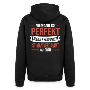 Handball - Unisex Premium Bio Zip Hoodie - Schwarz - Hinten - Nico (187cm)