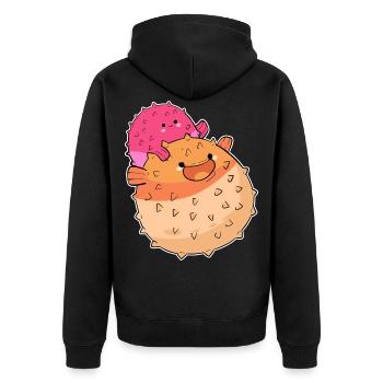 Kugelfisch - Unisex Premium Bio Zip Hoodie - Schwarz - Hinten - Nico (187cm)