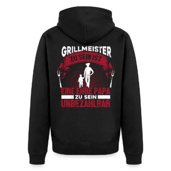 Grillen Grillmeister BBQ Grillkönig - Unisex Premium Bio Zip Hoodie - Schwarz - Hinten - Nico (187cm)