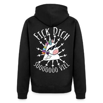 Fick Dich so viel Misanthrop Einhorn Sarkasmus - Unisex Premium Bio Zip Hoodie - Schwarz - Hinten - Nico (187cm)
