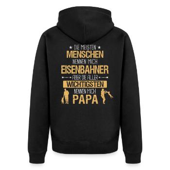 Eisenbahner Lokführer Eisenbahn Bahn Beruf Spruch - Unisex Premium Bio Zip Hoodie - Schwarz - Hinten - Nico (187cm)