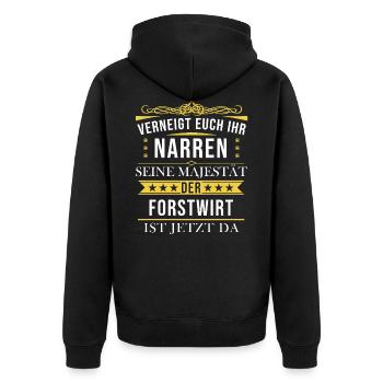 Forstwirt Forstwirtin Holzfäller Beruf Spruch - Unisex Premium Bio Zip Hoodie - Schwarz - Hinten - Nico (187cm)