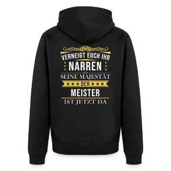 Meister Meisterprüfung Meisterbrief Spruch - Unisex Premium Bio Zip Hoodie - Schwarz - Hinten - Nico (187cm)