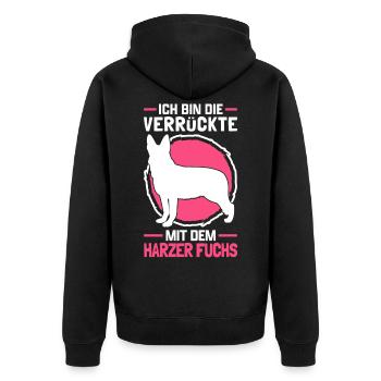 Verrückte mit Harzer Fuchs altdeutscher Hütehund - Unisex Premium Bio Zip Hoodie - Schwarz - Hinten - Nico (187cm)