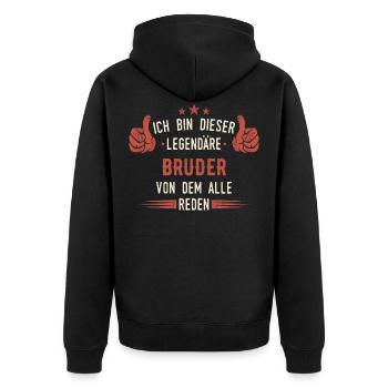 Bruder Brüder Geschwister Familie Spruch - Unisex Premium Bio Zip Hoodie - Schwarz - Hinten - Nico (187cm)