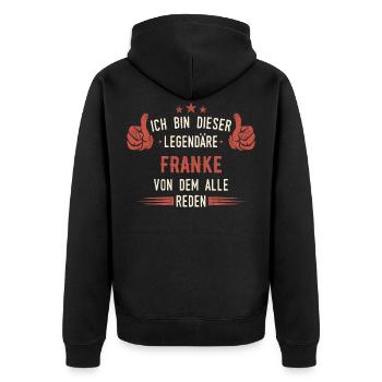 Franken Franke Fränkin Fränkisch Heimat Spruch - Unisex Premium Bio Zip Hoodie - Schwarz - Hinten - Nico (187cm)