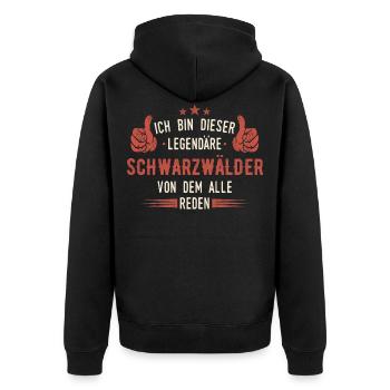 Schwarzwald Schwarzwälder Heimat Spruch - Unisex Premium Bio Zip Hoodie - Schwarz - Hinten - Nico (187cm)