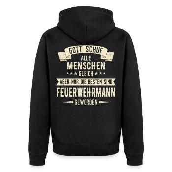 Feuerwehrmann Feuerwehr Notruf 112 Beruf Spruch - Unisex Premium Bio Zip Hoodie - Schwarz - Hinten - Nico (187cm)