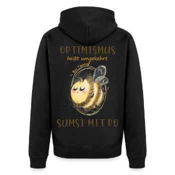 Biene Optimismus Sumsi mit Po - Unisex Premium Bio Zip Hoodie - Schwarz - Hinten - Nico (187cm)